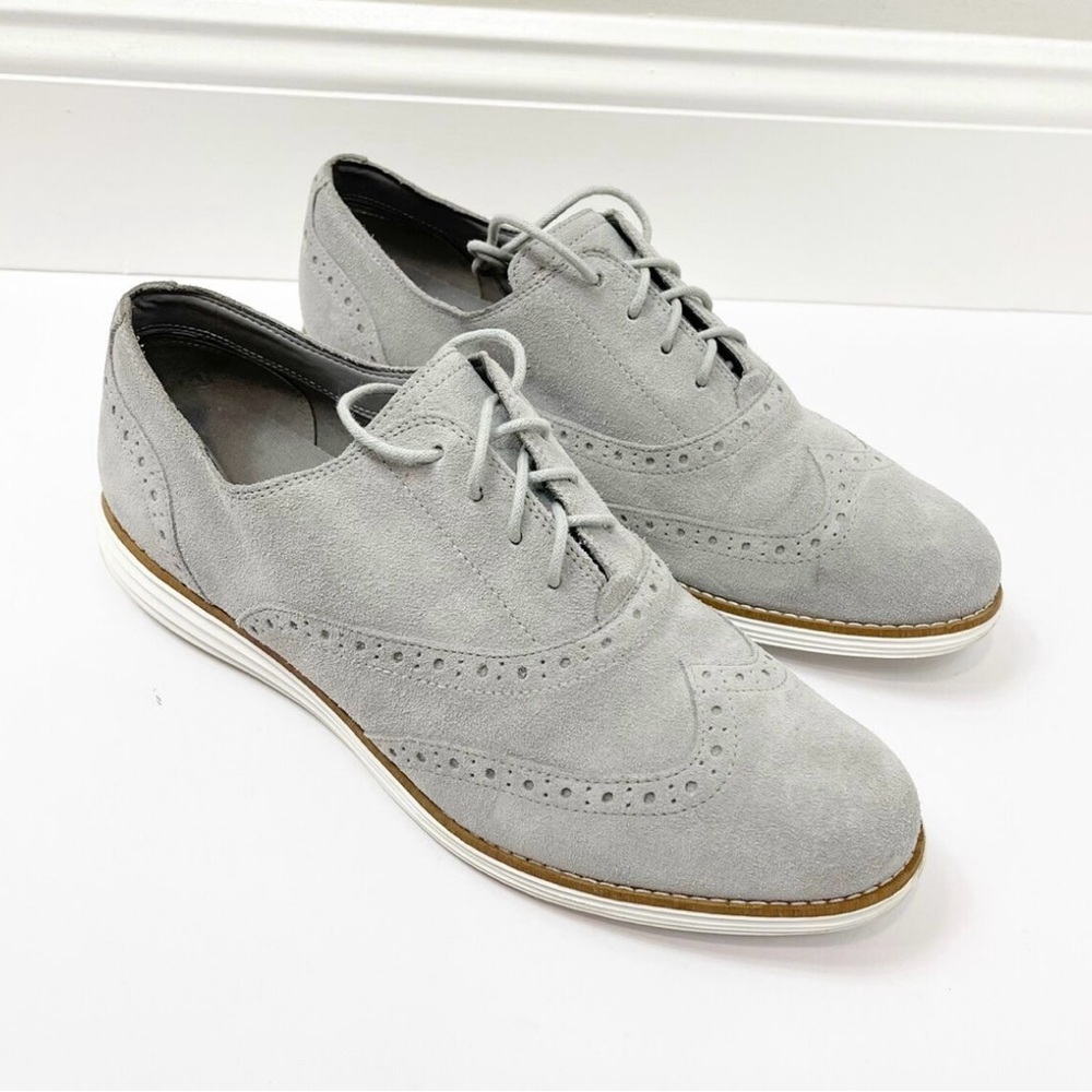 Cole Haan Light Gray Suede Lace-Up Loafers